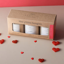 Charger l'image dans la galerie, Coffret Amour Amour - 3 Bougies artisanales parfumées à la cire de soja naturelle - Thé d’amour, La Nuit et L’aube.