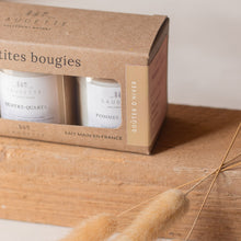 Charger l&#39;image dans la galerie, Coffret Goûter d&#39;hiver - 3 Bougies artisanales parfumées à la cire de soja naturelle - Chocolat Chaud, Quatre-quarts et Pommes au four.
