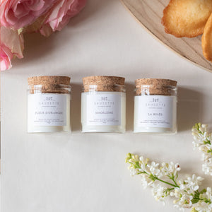 Coffret Maman Chérie - 3 Bougies artisanales parfumées à la cire de soja naturelle - Madeleine, Fleur d'oranger, La rosée - Cadeau de fête des mères