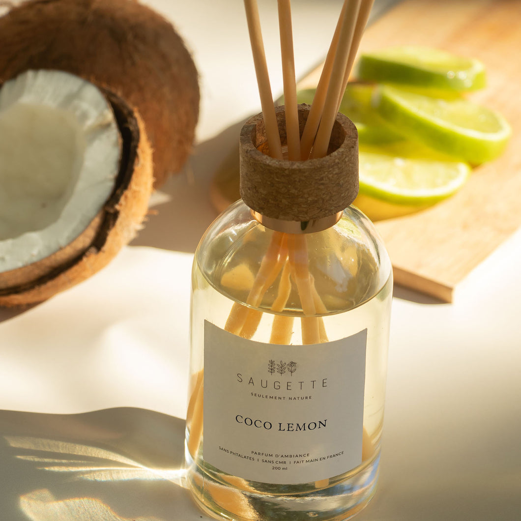 Coco lemon - Diffuseur de parfum d’ambiance et ses 8 roseaux en fibre naturelle