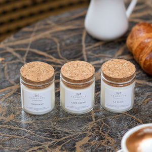 Coffret Paris - 3 Bougies artisanales parfumées à la cire de soja naturelle - Croissant, Café crème, La pluie